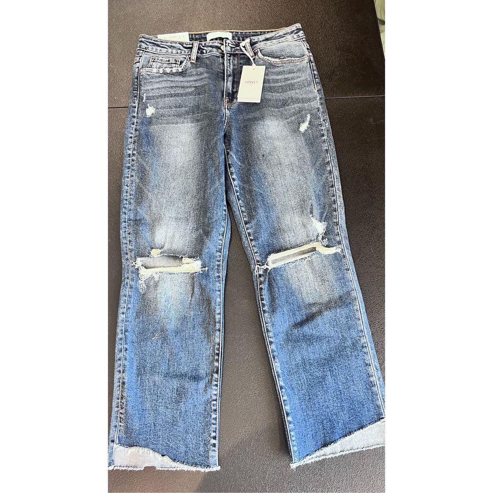 Vervet Women's Distressed High Rise Straight Leg Blue Jeans Size 29 NWT P1-105